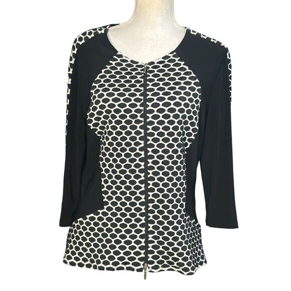 Joseph Ribkoff Jacket Size 16 Zip Up Black White Scuba Material Classic Workwear - Picture 4 of 6